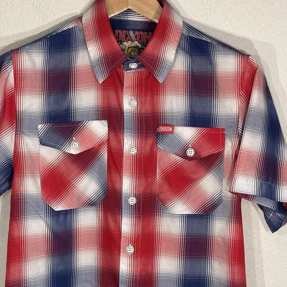Dixxon Flannel Co All-Star Bamboo Short Sleeve Men’s Small‎ Red White Blue Plaid - Picture 1 of 16